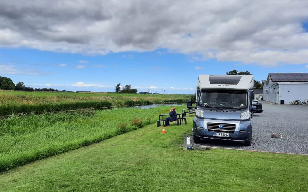 Motorhome pitch in a lovely green area
